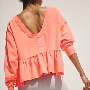 Free People Play Nice Layer  Coral Ruffle Hem Top NWT